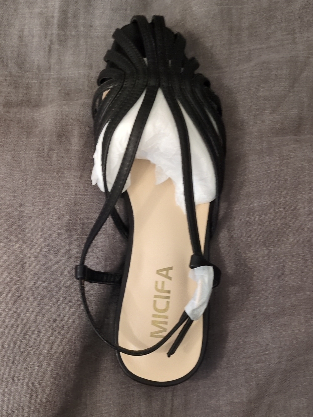 MICIFA Black Strappy Sling Back Flat Sandals - Women's 6.5 NWT